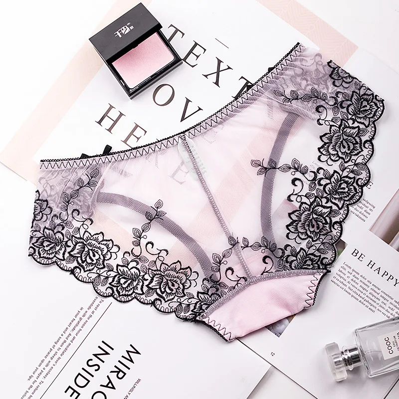 Трусики женские с вышивкой и низкой талией 3 цвета | Женская одежда