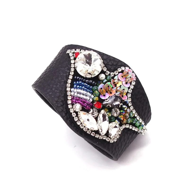 Женский кожаный браслет с кристаллами D & Европейский Модный Браслет манжета