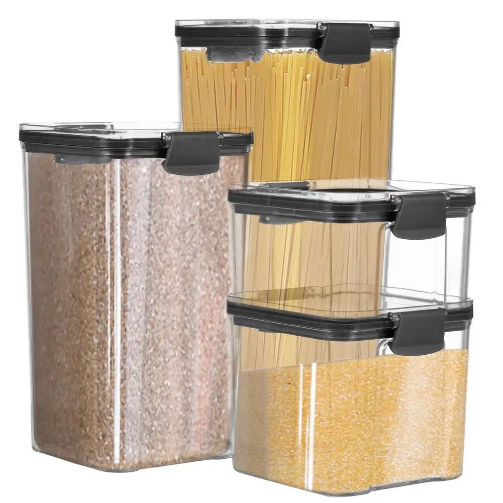 

Набор из 4 герметичных контейнеров для хранения пищевых продуктов с крышкой, пластиковые Кухонные контейнеры для хранения хлопьев, контейн...