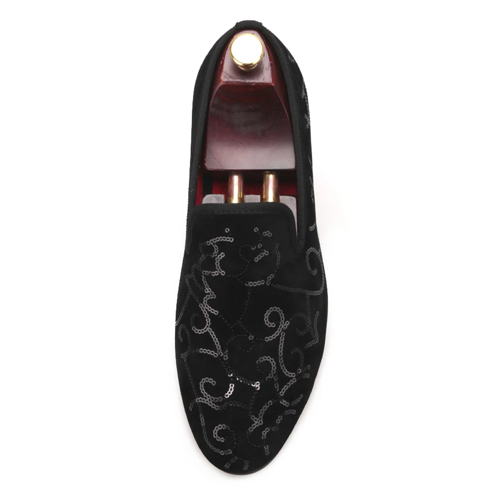 Piergitar Luxurious Sequin Black colors Men Velvet Shoes Wedding and Party men's loafers handmade men smoking slippers plus size | Обувь