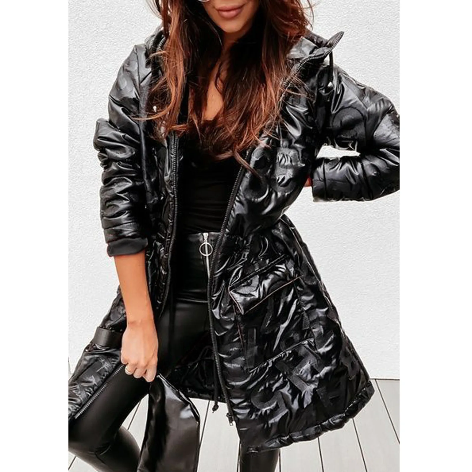 Золотые парки осенне зимняя куртка женское теплое блестящее пальто с длинным