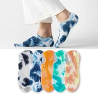1 pair tie dye boat socks women invisible shallow mouth deodorant thin style couple harajuku fashion high quality short socks