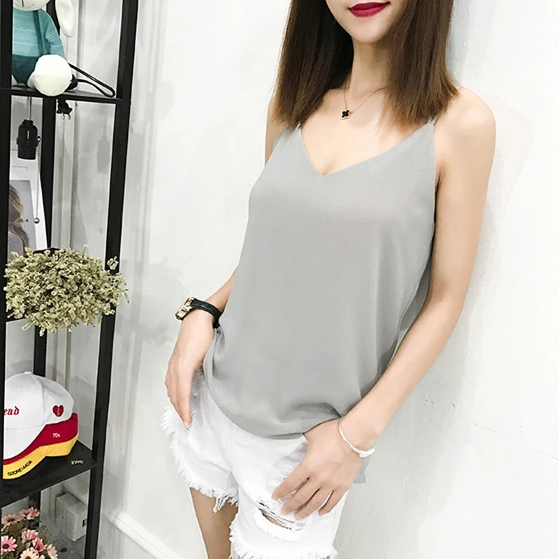 Женский шифоновый топ Stinlicher пикантная майка с v образным вырезом серый темно