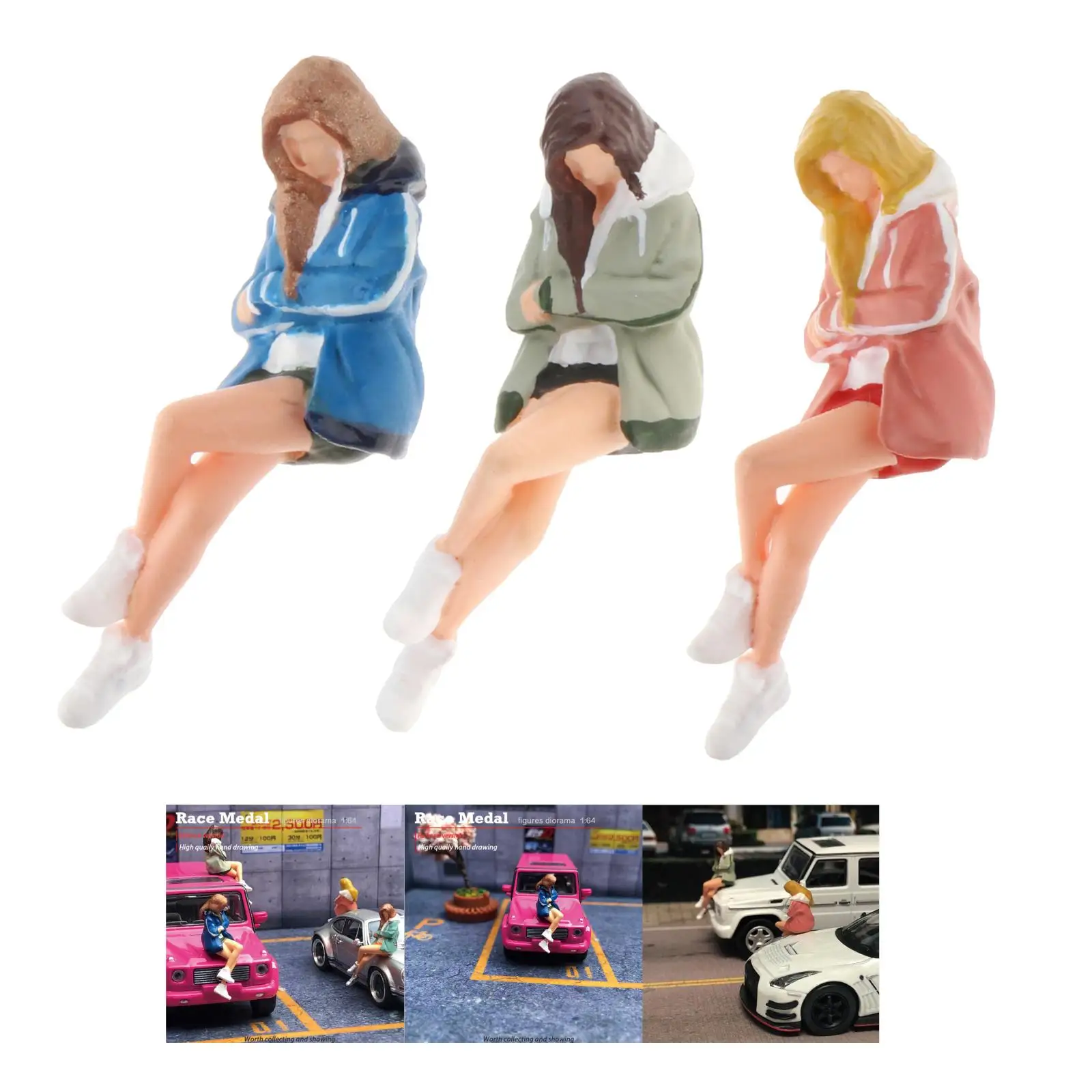 

Resin 1:64 Scale Miniature Model Figures People Girl Diorama Statues for Micro Scene Decoration