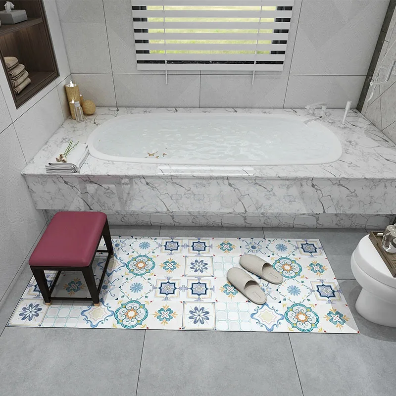bathroom non slip floor tiles waterproof stickers background decoration wall stickers kitchen floor mats wallpaper self adhesive free global shipping