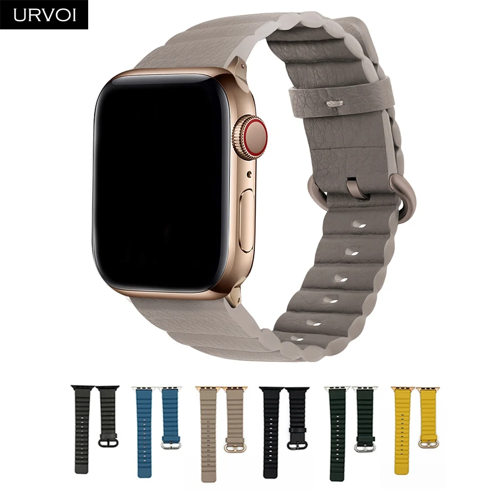 Ремешок URVOI из ПУ кожи для Apple Watch 6 SE 5 4 3 2 1 удобный браслет с классической пряжкой