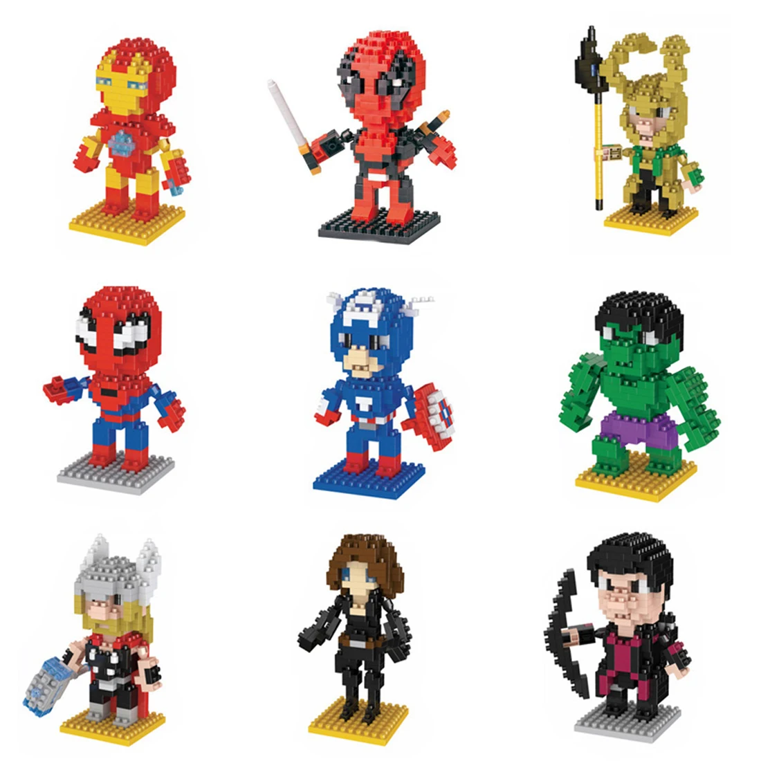 

marvel super hero avenger ironman spiderman Deadpool captain loki hulk thor hawkeye figures bricks micro diamond block toys gift