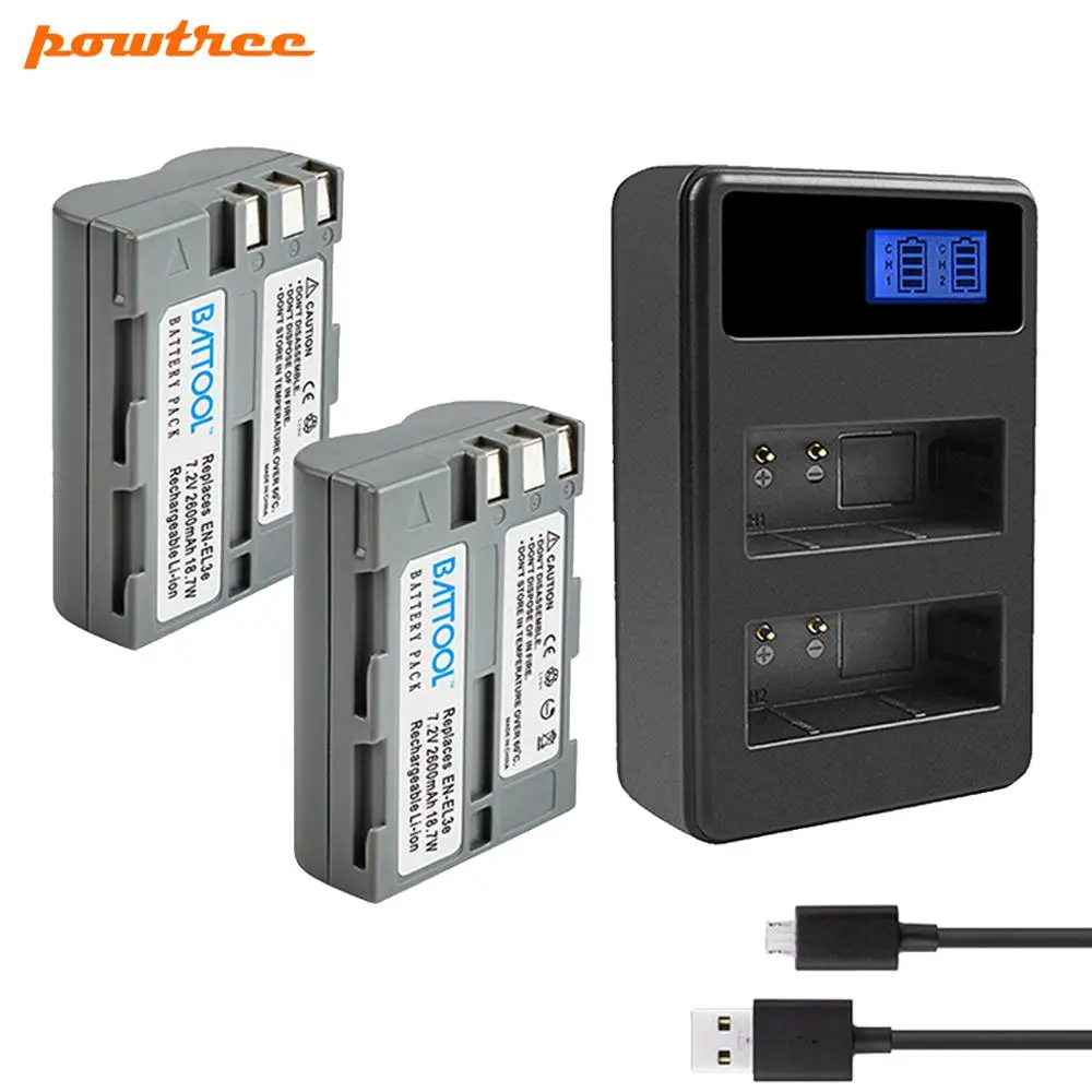2battery 1charger Battool 2.0Ah Батарея ЖК-дисплей двойной Зарядное устройство пакет EN-EL3e RU EL3e EL3a ENEL3e для Nikon D300S D300 D100 D200 D700 D70S D80 D90 D50 - Цвет: 2battery 1charger