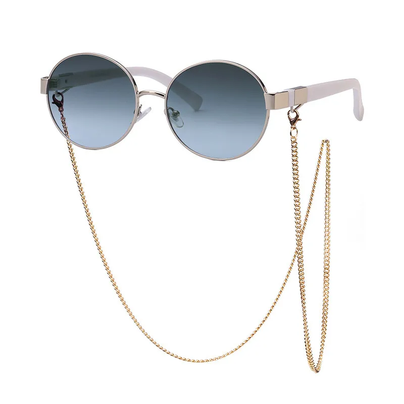 

Fashion Metal Sunglasses With Chain Women Luxury Brand Trendy Small Round Frame Sunglesses Female Necklace Chic Eyewear