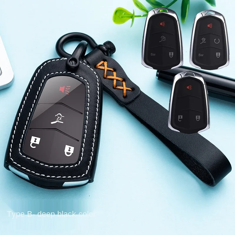 

For Cadillac Escalade ESV SRX XTS ATSL SLS CTS STS ATS BLS Auto Car Key Case Leather Smart Key Cover Fob Chain Ring Holder Bag