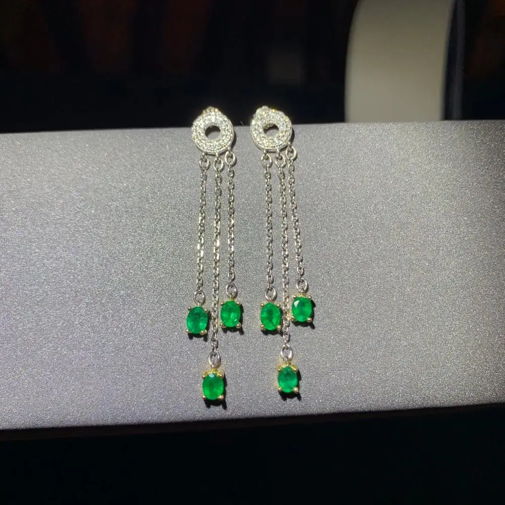 

SHILOVEM 925 sterling silver real Natural Emerald stud earrings classic fine Jewelry women wedding 3*4mm de0304881agml