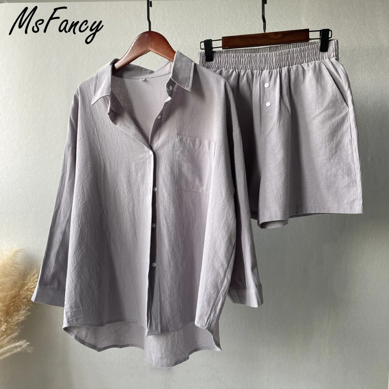 Комплект из двух предметов Msfancy для женщин винтажный комплект 2021 хлопка с шортами