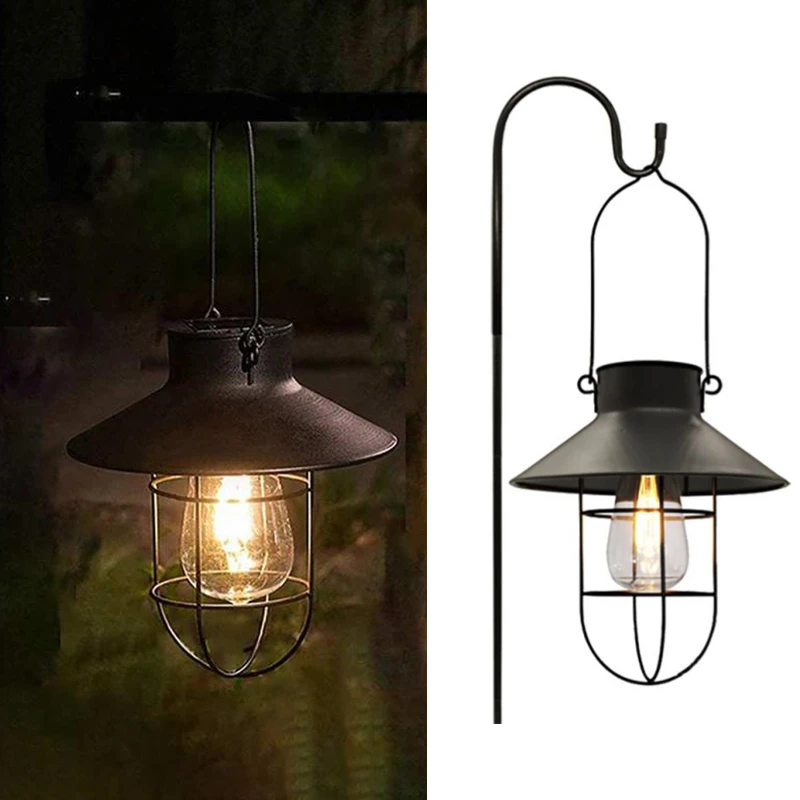 

Garden Solar Lights Lantern with Shepherd Hook Metal Hanging Solar Tungsten Lamps Pathway Outdoor IP55 Waterproof Street Light