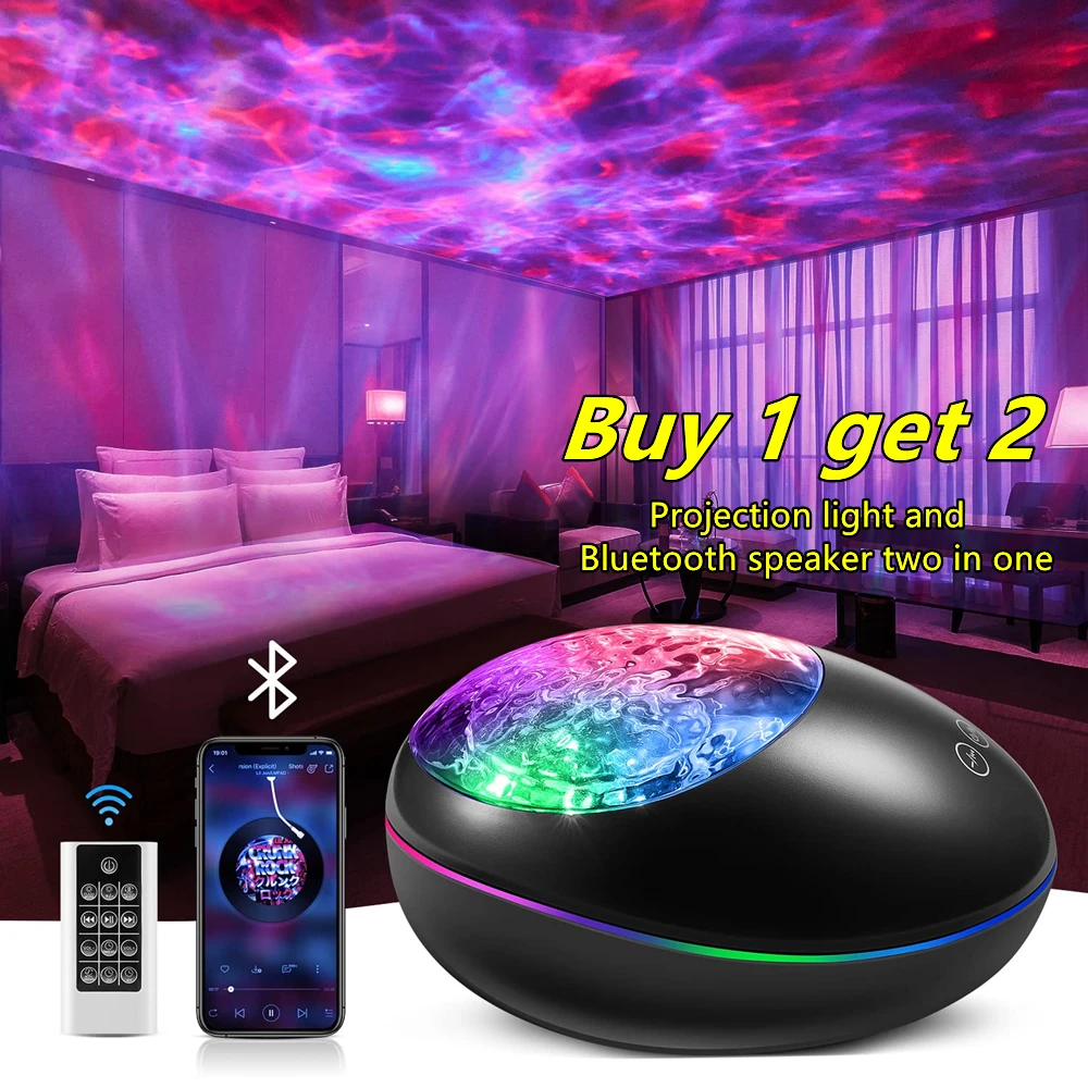2in1 Galaxy Projector Speaker Ocean Wave Night Light with White Noise Timer Star Sky Porjectors Lamp Room Decor Adults Kids Gift