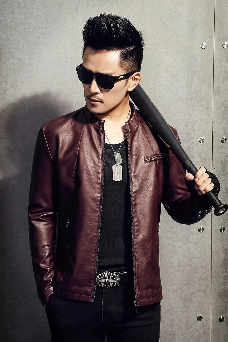 

2020 new super explosion models leather men's slim Korean version of the short Thin jacket Chinese Style Black