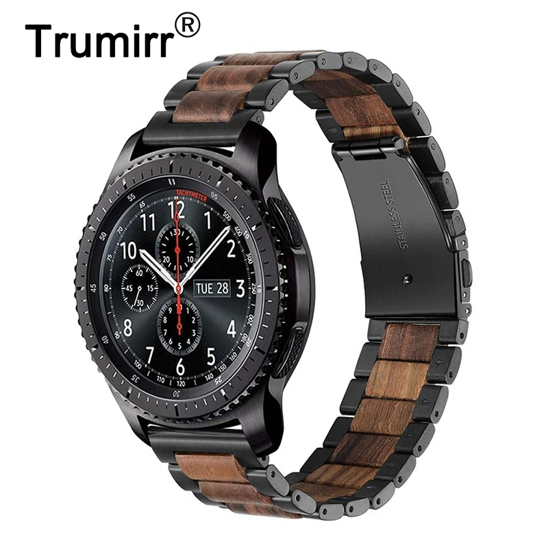 Ремешок из нержавеющей стали и дерева для Samsung Gear S3/ 2 Neo Live/ Huawei Watch Classic/GT