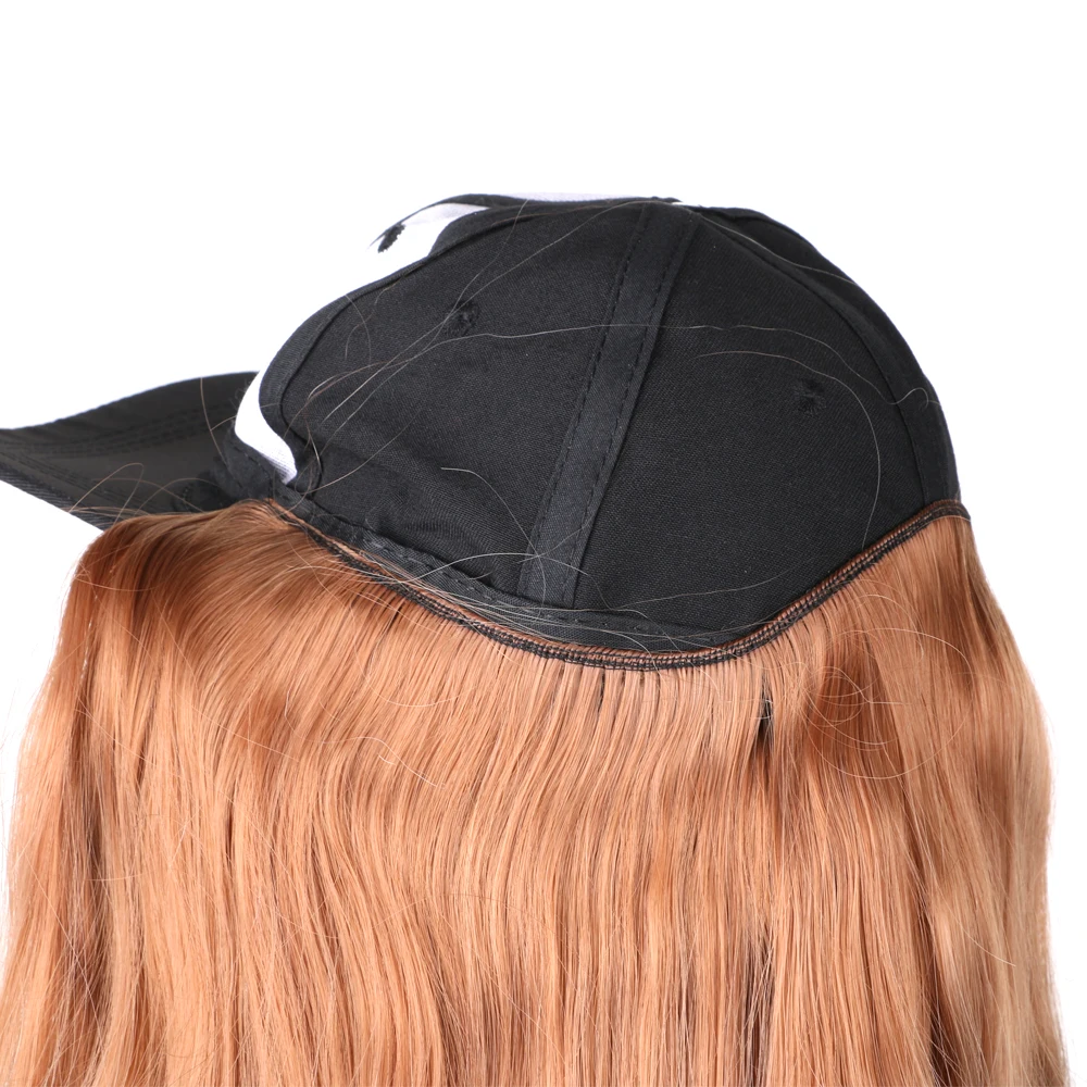 

Baseball Hat with Synthetic Hair Wig Black Brown Color Long Straight hair Extension with Baseball Cap Black Hat for women