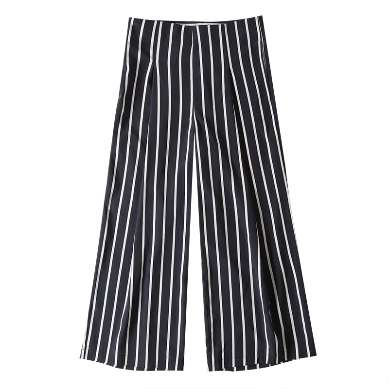 

SUYADREAM Women Pants 100%Real Silk Crepe Striped High Waisted Pants OL Ankle-Length Pants 2020 Office Lady Spring Summer New