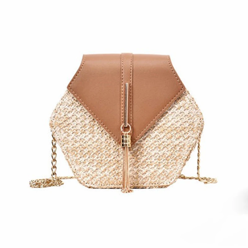 Сумка из соломы и искусственной кожи для женщин Стильная летняя плетеная