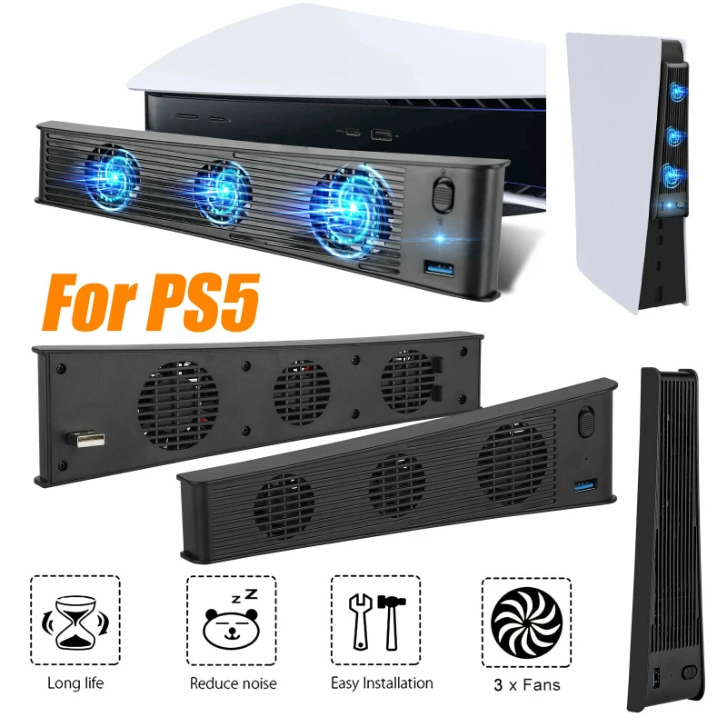 

Host Cooling 3-Fan Cooler Game External Accessories Super Cooling Fan Extended USB Interface For Sony PS5 PlayStation 5 Console