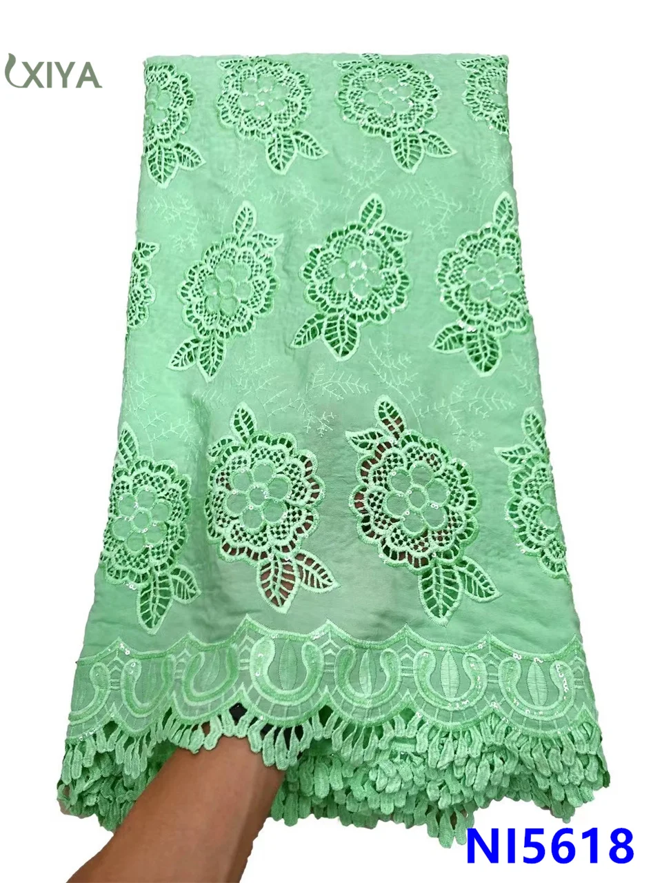 

Embroidery African Milk Silk Lace Fabric with Sequins High Quality Lace Nigerian Milk Fiber Tissue Lace Fabrics for Sew NI5618