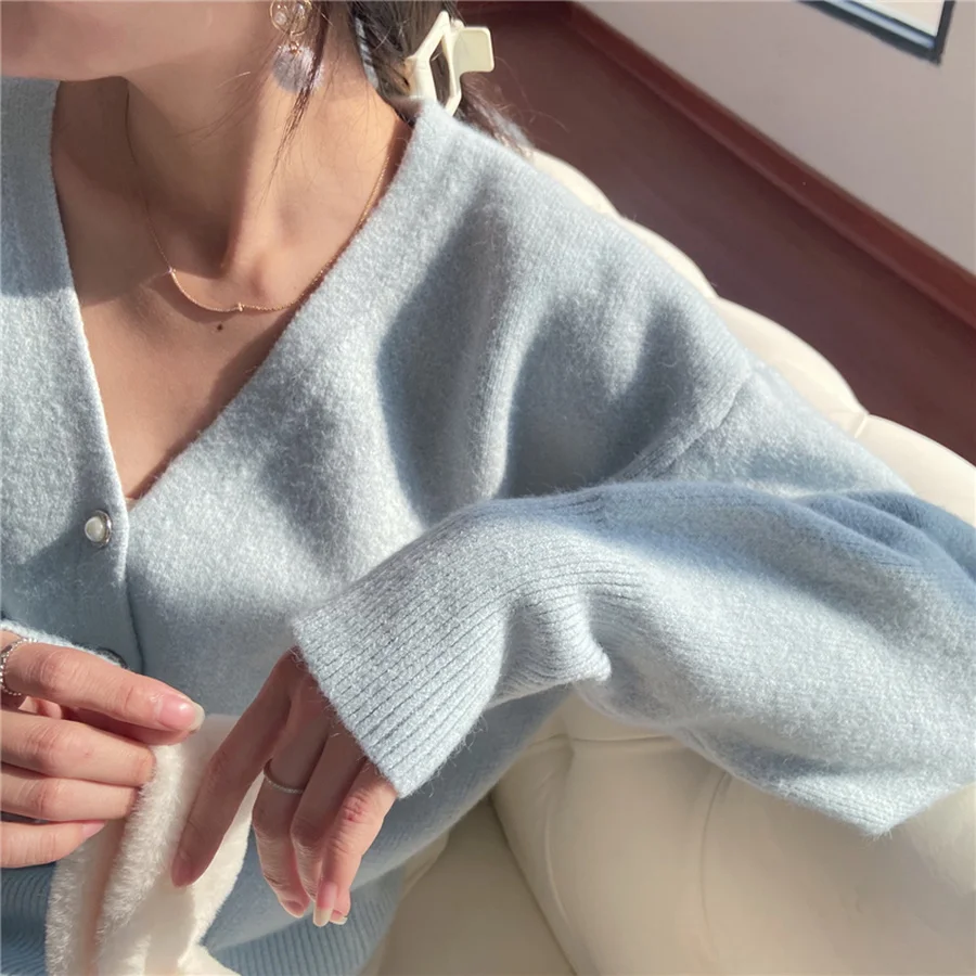 

SYJ New 2021 Women's Autumn Winter Sweaters Fashionable Elegant Oversize Short Pink Cardigans Vintage Knitwear SWC1343JX