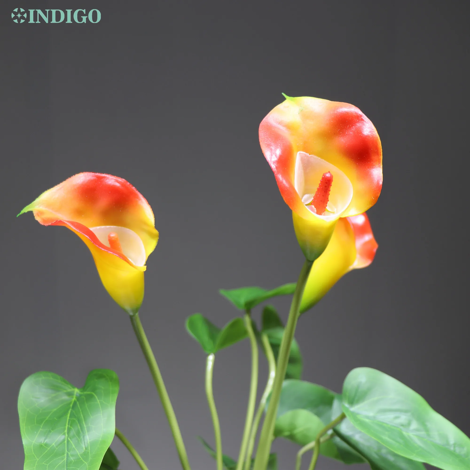 

INDIGO- Calla Lily Bouquet (18pcs Leaves+3pcs Flowers + Resin Vase) Real Touch Tulip Wedding Party Table Bonsin Decoration