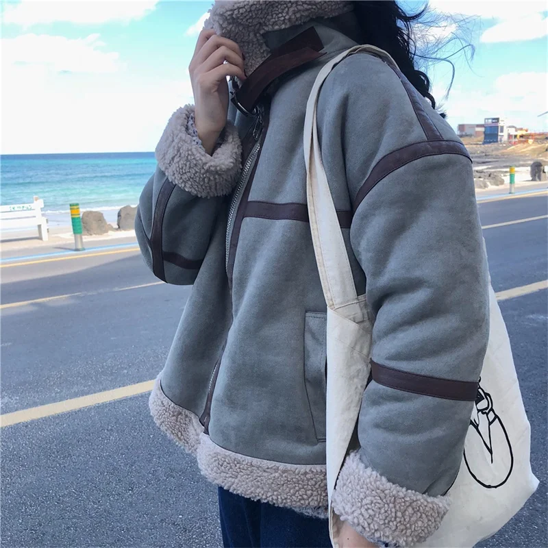 

Female Chic Elegant Woolen Cloth College Style Outwear Winter Korean Fashion Wool Women Long Big Pockets Single Breasted