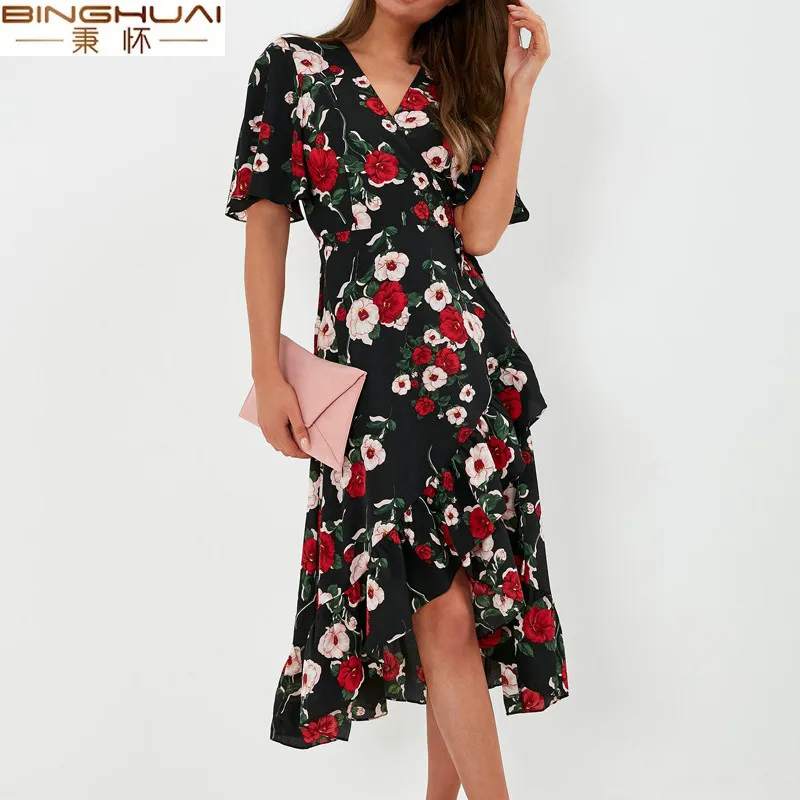 Женское шифоновое платье с коротким рукавом Длинное Элегантное цветочным