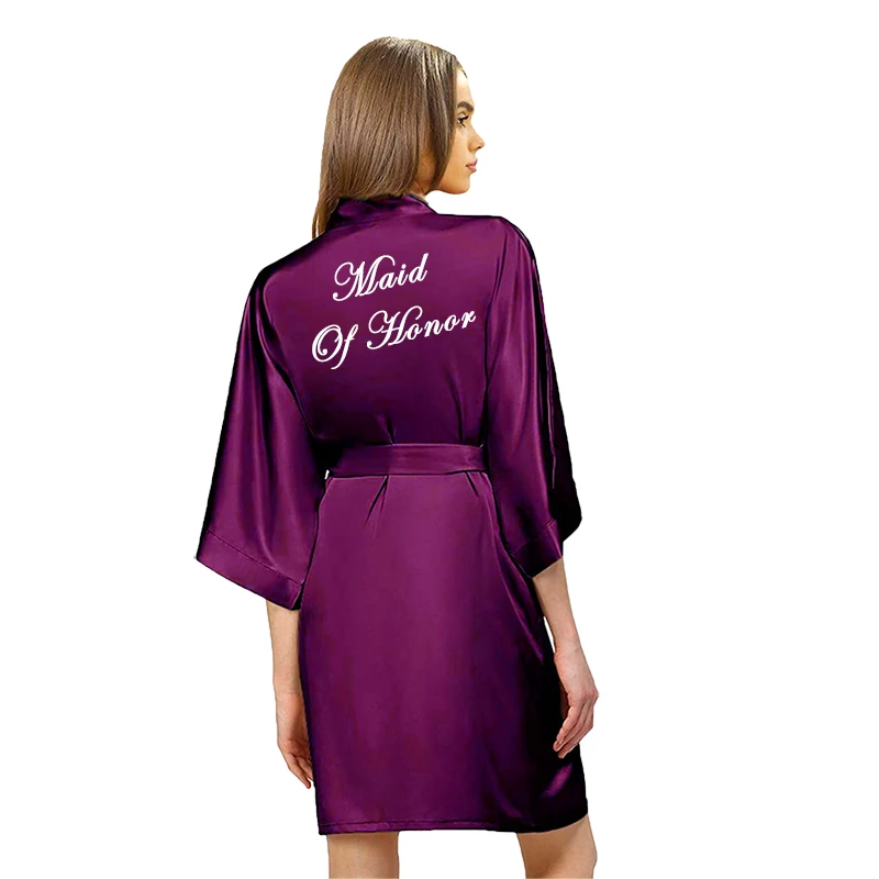 Purple Satin Robe Bride Bridesmaid Robes Rose Gold Dressing Robe for Women Short Bridal Robes Wedding Party Bathrobe Sleepwear