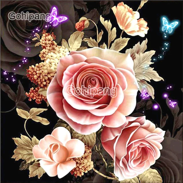 

DIY Diamond Painting Red White Pink Champagne Coloured Big Flowers Square or Round Diamond Embroidered Modern Home Rooms Decorat