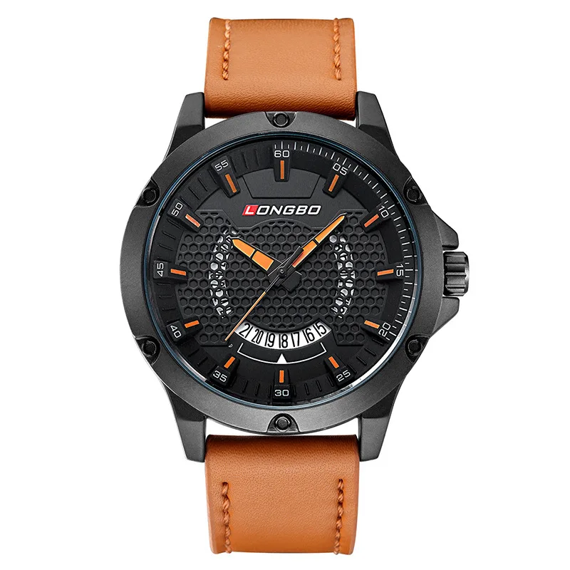 

LONGBO/3010 new men's honeycomb surface quartz surface with calendar leather strap watch