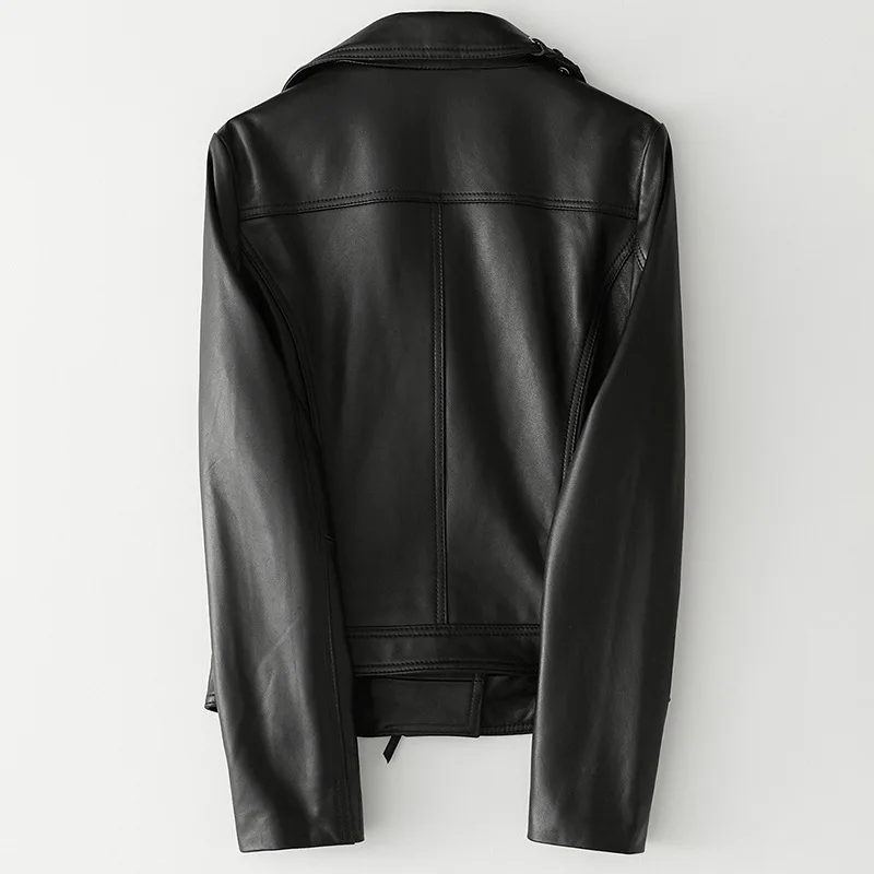 

100% Sheepskin Coat Female Streetwear Moto Biker Genuine Leather Jacket Women Spring Winter Fit Real Leather Jackets A53