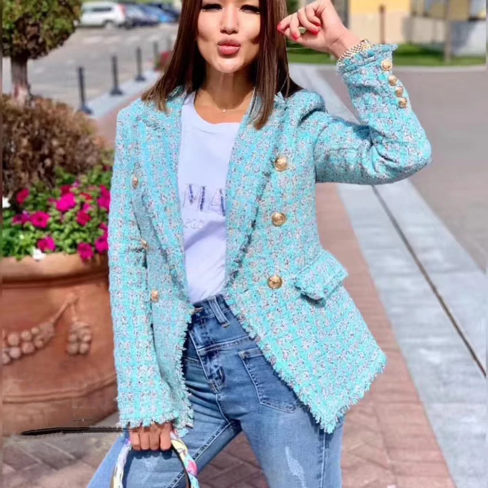 Модное клетчатое Женское пальто с длинным рукавом двубортное облегающее