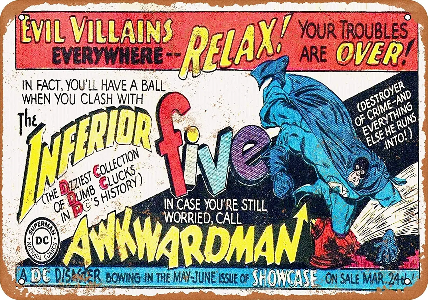 

12X8 inches Metal Vintage Funny Tin Sign 1966 Awkwardman