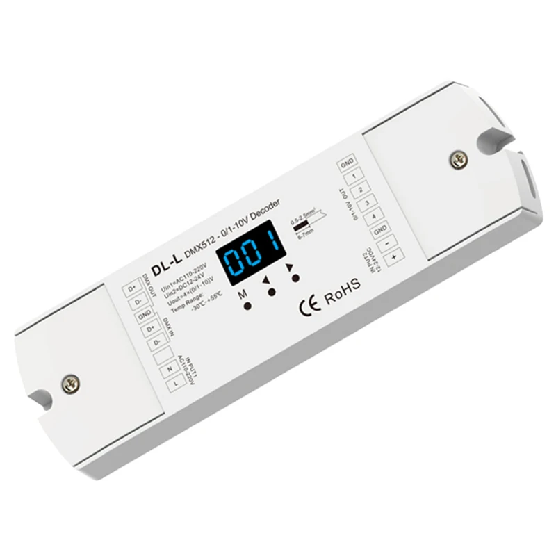 Новый 4 канальный DMX512 но не более чем на 1 10V / 0 преобразователь AC/DC 12V 24V Вход 4CH DMX RDM