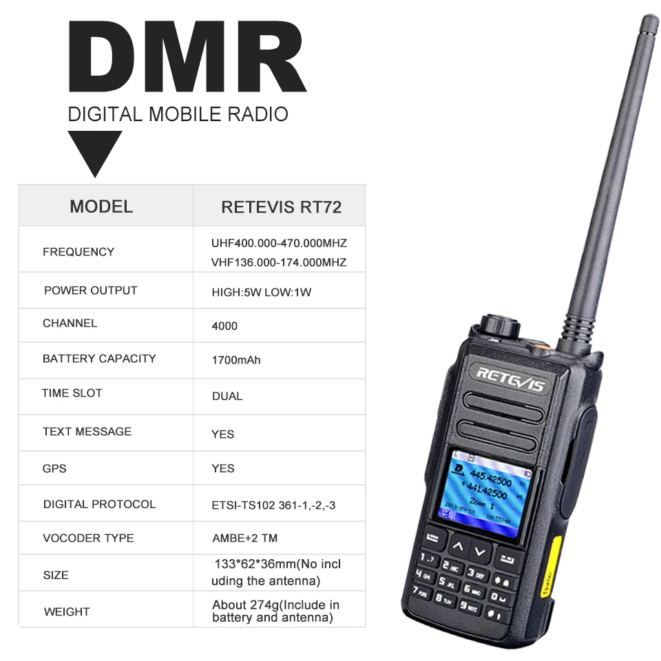 retevis rt72 dmr digital walkie talkie 5w uhf vhf dual band two way radio 4000 ch sms gps digital radio handheld ham transceiver free global shipping