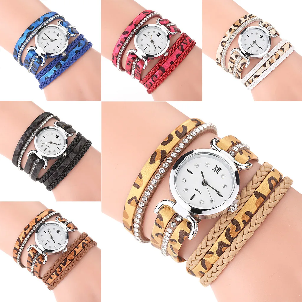 Повседневные женские часы винтажный браслет Леопардовый принт для девушек