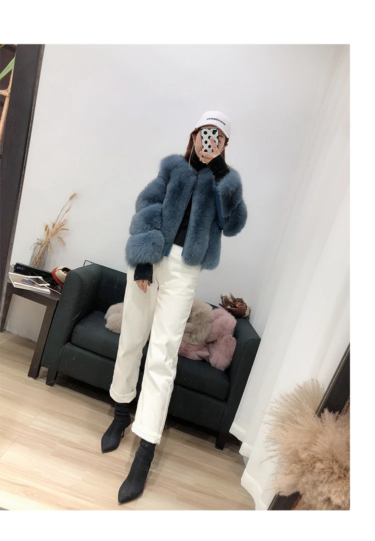 Rf1929 зимнее короткое пальто из натурального Лисьего меха Stlye FluffyReal, натуральная кожа, натуральный мех, куртка с длинным рукавом, женские пальто из натурального меха