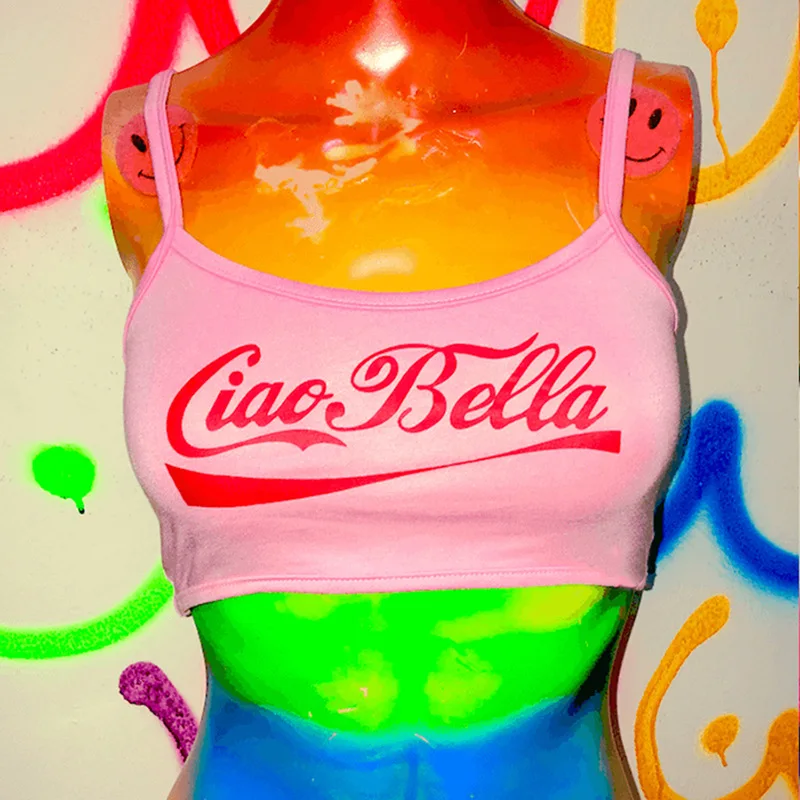 

Tank Tops Summer Casual Women U-Neck Street Letter Solid Color Slim Fit Sexy Camisole Sleeveless Sling Type Harajuku Clubwear