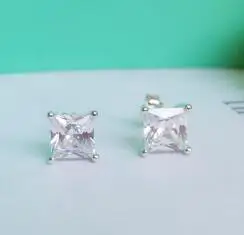 

T606 925 Silver Personalized earring For Women 6MM 5A+Cubic Zirconia Stone earring Princess cut earrings