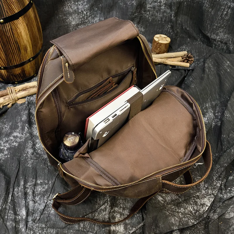 Рюкзак мужской из натуральной кожи винтажный вместительный ранец на двойной