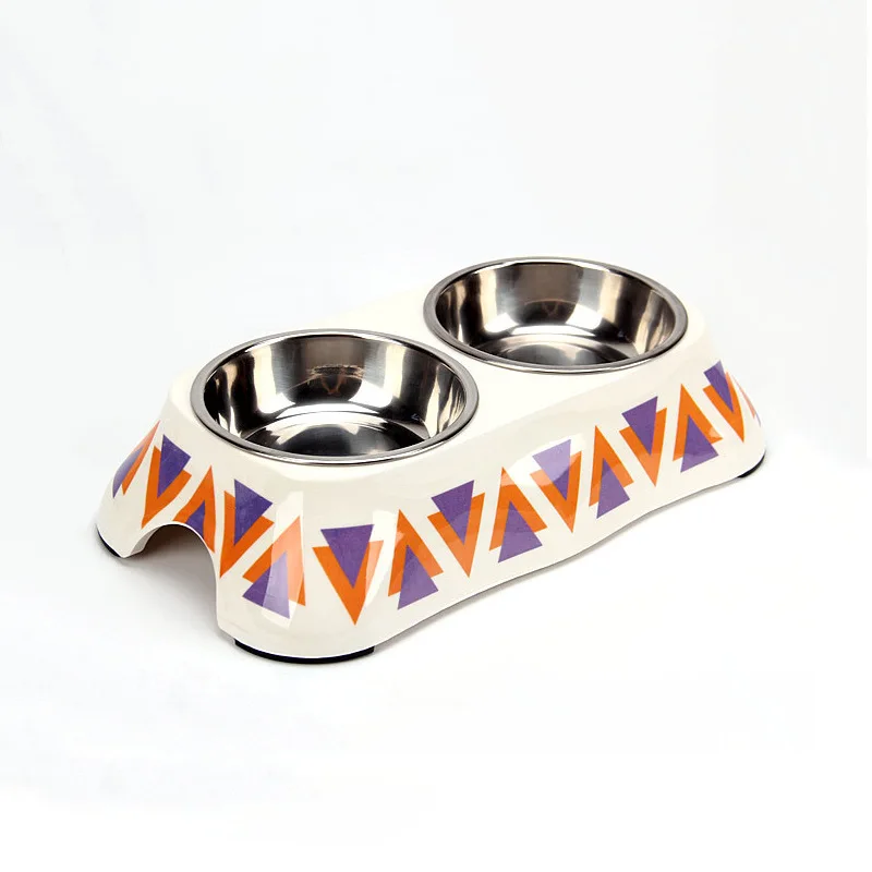

New Style Pet Bowl Melamine Anti-Slip Cute Cat-Shaped Multi-color Melamine Bowl Pet Supplies Melamine Square Double Bowl