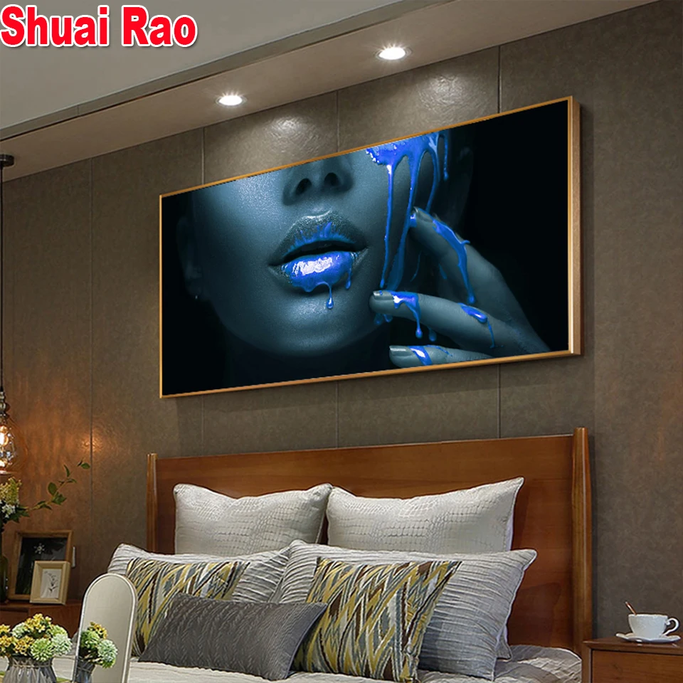 

5 d diy diamond painting Black Africa Woman Blue Lip Portrait mosaic diamond Cross stitch full square round diamond embroidery,