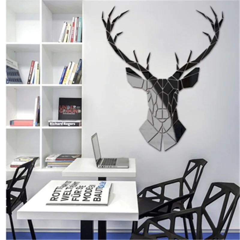 3D зеркальные акриловые настенные наклейки с головой оленя декоративные в