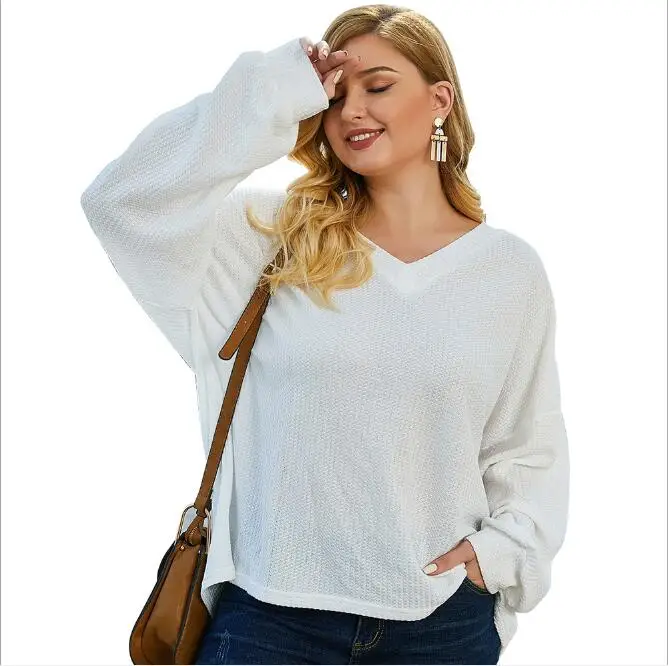 Весенняя футболка с длинным рукавом и v образным вырезом Женская свободная