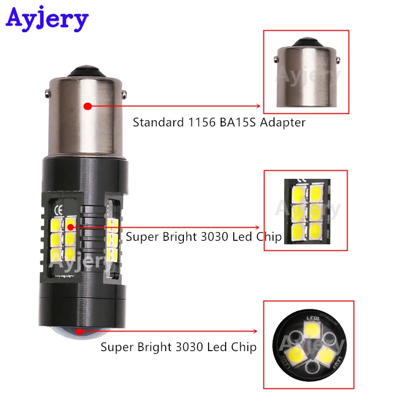 AYJERY 2 шт. 1156 BA15S P21W светодиодный 1157 BAY15D P21/5W ная лампа 3030 21 SMD Автомобильные лампы