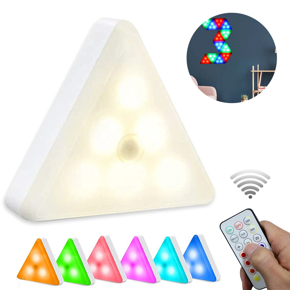 

Triangle LED Remote Control Night Light Creative Wall Lamp 16 Color RGB Variable Touch Sensor Bedroom Cabinet Honeycomb Light