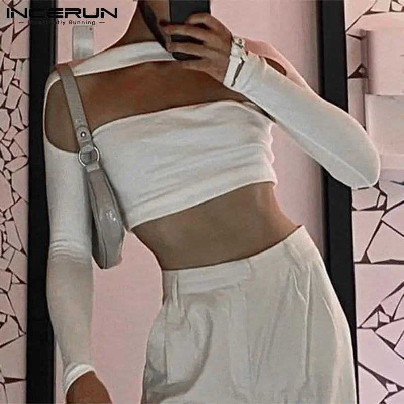 

American Style Men's Fashion Casual Camiseta Short Cut-out Solid Comfortable Tees Long-sleeved T-shirts S-5XL INCERUN Tops 2022