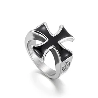 stainless steel black cross ring mens fashion party jewelry
